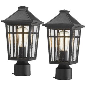 Black Glass Outdoor Post Light Fixtures for Modern Home Exterior Lighting and Decor