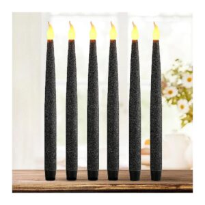 Black Glitter LED Taper Candles with LED Technology and Timer Function