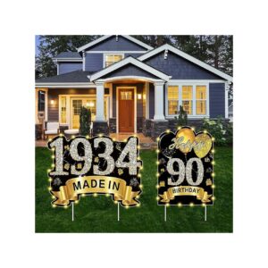 Black Gold 90th Birthday Celebration Yard Light Decoration with Stakes