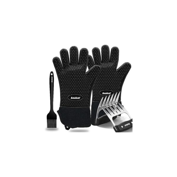 Black Heat Resistant Gloves and Accessories for BBQ Grill Cooking Set