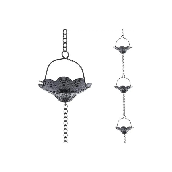 Black Lotus Rain Chain 3ft Metal Rain Catcher Chain for Eaves Drainage