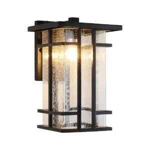 Black Metal Exterior Wall Light Fixture with Clear Glass Shade and Water-Resistant Design