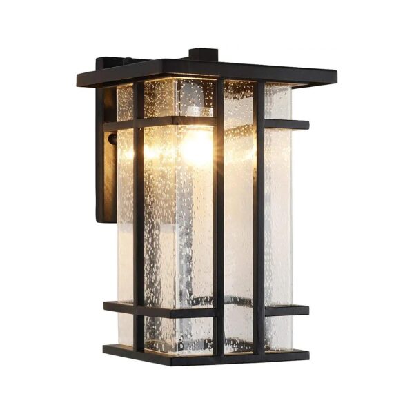 Black Metal Exterior Wall Light Fixture with Clear Glass Shade and Water-Resistant Design