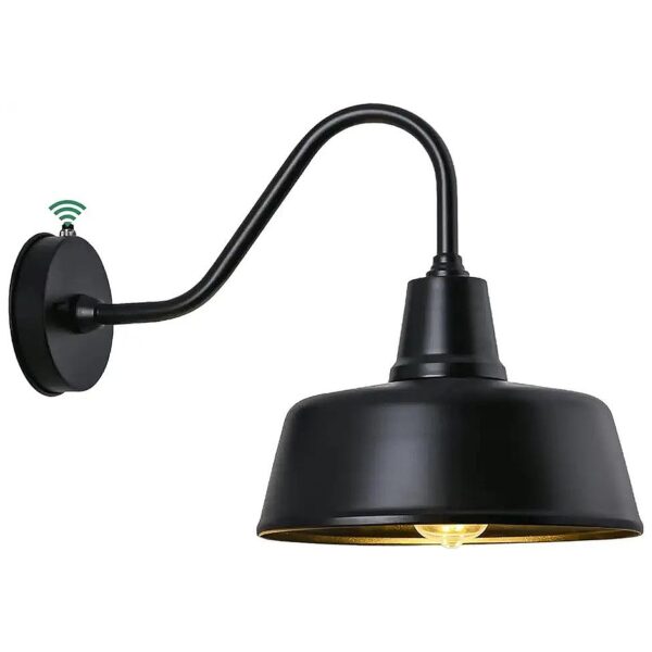 Black Metal Farmhouse Outdoor Barn Light with Dusk to Dawn Sensor and Gooseneck Design