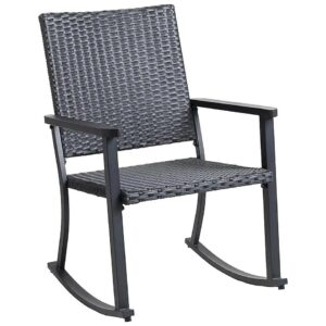 Black Metal Frame Outdoor Rocking Chair with Weather-Resistant All Weather Wicker Seat