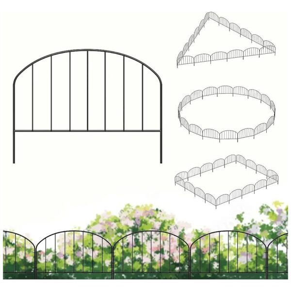 Black Metal Garden Fence Border with 18 Panels for Pet and Wildlife Protection