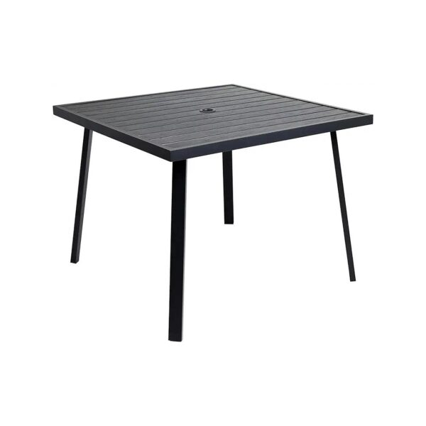 Black Metal Garden Patio Dining Table with Square Shape and Easy Cleanup Umbrella Hole