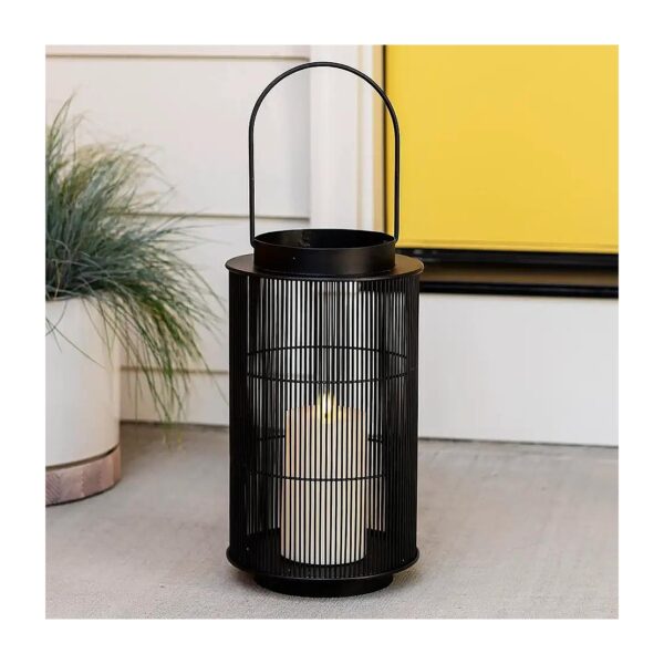 Black Metal LED Candle Lantern for Front Porch and Patio Decor with Waterproof Design