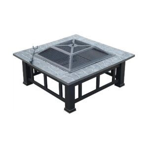 Black Metal Square Outdoor Fire Pit for Backyard Bonfires