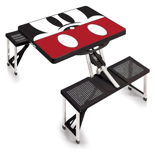 Black Mickey Mouse Outdoor Picnic Table with Umbrella Hole for Perfect Family Gatherings