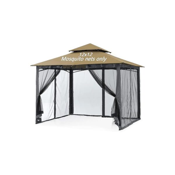 Black Mosquito Net Screen Walls for Gazebo Canopy 12x12FT Easy Install