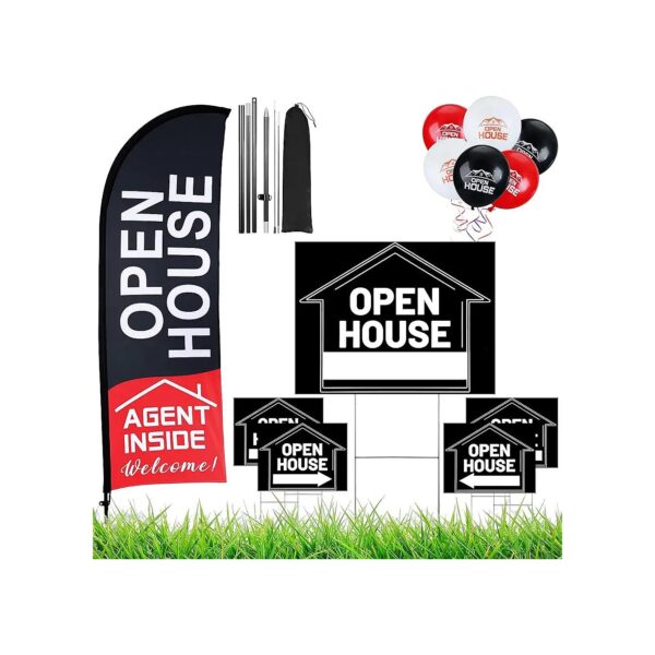 Black Open House Signs Set 36 Pcs Includes Flag Pole Kit And Directional Arrows