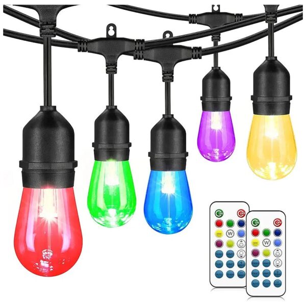 Black Outdoor Patio String Light with 15 Shatterproof E26 LED Bulbs and Waterproof Design