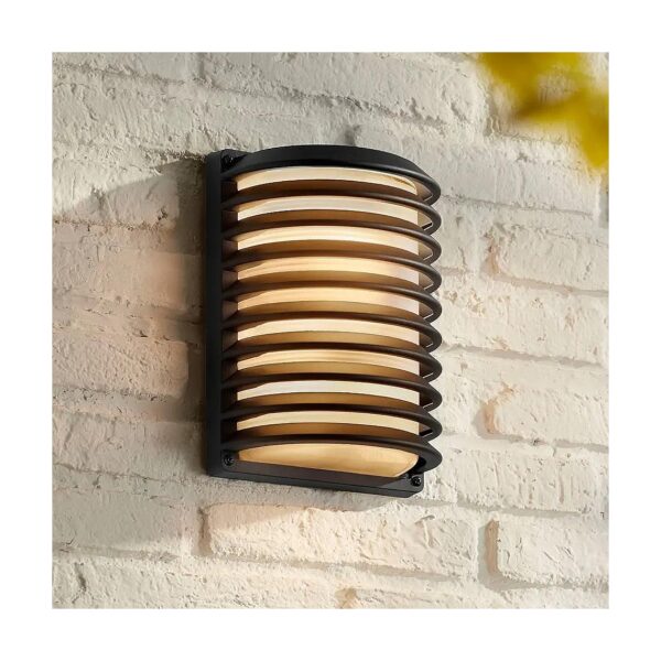 Black Outdoor Wall Light Fixture with Frosted Glass Shade for Exterior Use