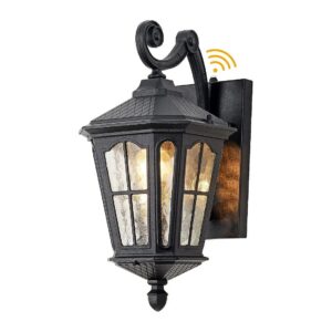 Black Outdoor Wall Mount Light Fixture with Water Ripple Glass and Antique Design