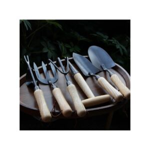 Black Painted Stainless Steel Japanese Gardening Tools Set with 6 Essential Pieces