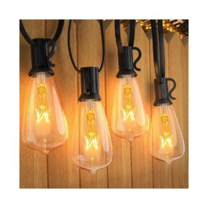 Black Patio Outdoor String Lights with 22 Edison Bulbs for Backyard Party Lighting Decor