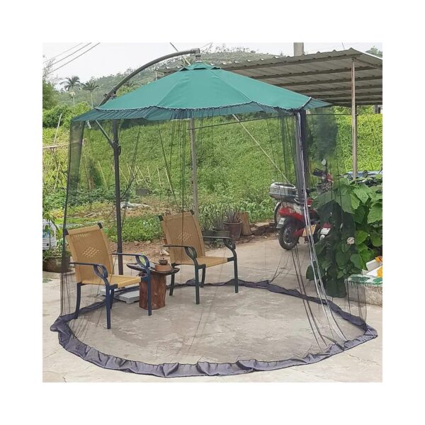 Black Patio Umbrella Mosquito Net with Elastic Clips and Double Zipper Door