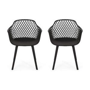 Black Polypropylene Resin Dining Chair Set for Modern Outdoor Decor