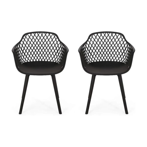 Black Polypropylene Resin Dining Chair Set for Modern Outdoor Decor