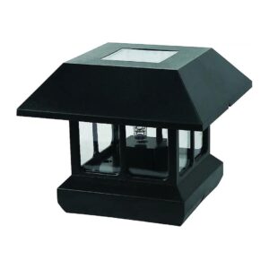 Black Post Light with White LED and Clear Lens for Outdoor Solar Powered Use