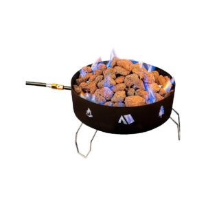 Black Propane Fire Pit with Lava Rocks and Metal Construction