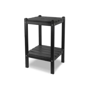 Black Rectangular End Table with Storage Racks for Patio, Garden, and Indoor Spaces