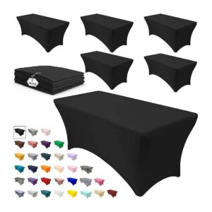 Black Rectangular Spandex 6ft Fitted Tablecloth for 6ft Folding Table Event Decoration