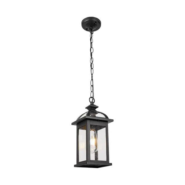 Black Seeded Glass Aluminum Pendant Light for Patio Porch Entryway