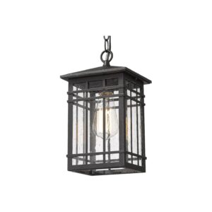 Black Seeded Glass and Metal Pendant Light for Gazebo, Patio, and Outdoor Living Areas