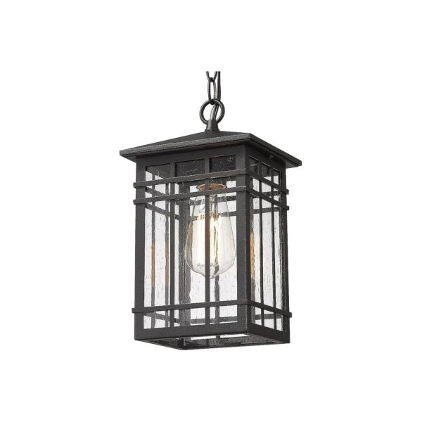 Black Seeded Glass and Metal Pendant Light for Gazebo, Patio, and Outdoor Living Areas