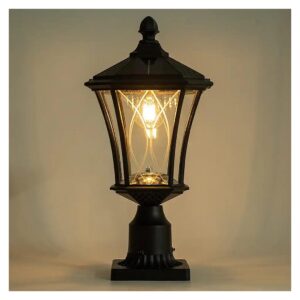 Black Solar Powered Outdoor Light Fixture with Patterned Glass and Solar Charge