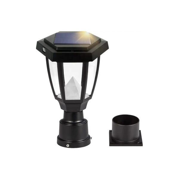 Black Solar Powered Post Light for Patio Garden Pathway and Yard Lighting