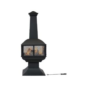 Black Steel Chiminea Patio Fire Pit Grate And Cover