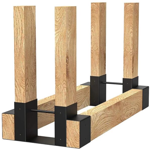 Black Steel Log Rack Brackets with Adjustable Length for Storage of Logs and Wood