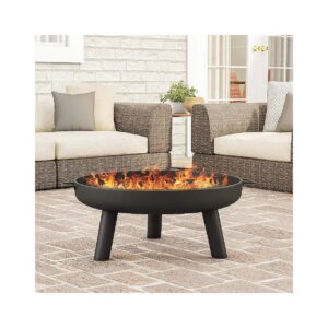 Black Steel and PVC Fire Pit with Handles and Storage Cover for Outdoor Fire Pit