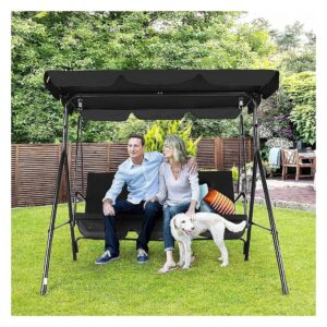 Black Swing Chair with Adjustable Canopy and Durable Steel Frame for Patio and Garden