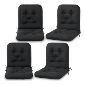 Black Weather Resistant Tufted Back Chair Cushions 4 Pack for Outdoor Furniture Chairs