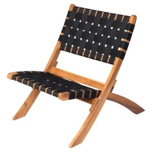 Black Webbing Low Slung Solid Acacia Wood Folding Chair for Indoor or Outdoor Seating