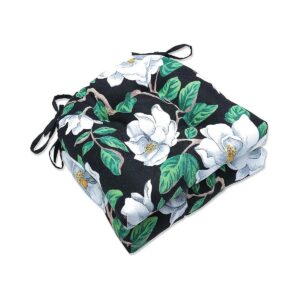 Black White Magnolia Floral Patterned Outdoor Indoor Chair Pads