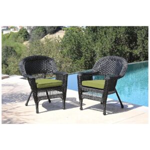 Black Wicker Patio Chair, Vinyl Cushion, Steel Frame, Durable and Flexible, Set of 2