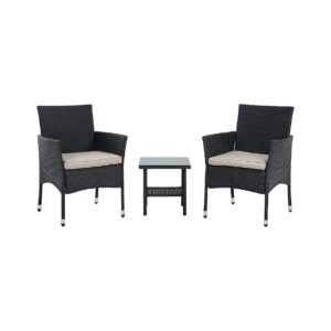 Black Wicker Patio Outdoor Furniture Set 3-Piece Rattan Conversation Chairs for Lawn