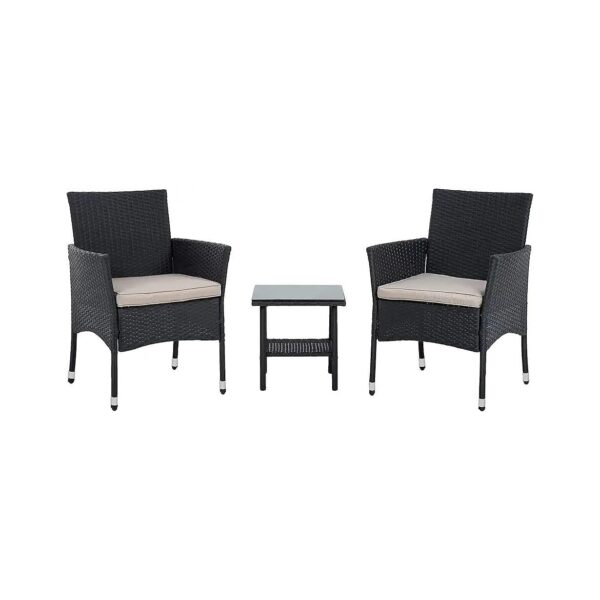 Black Wicker Patio Outdoor Furniture Set 3-Piece Rattan Conversation Chairs for Lawn