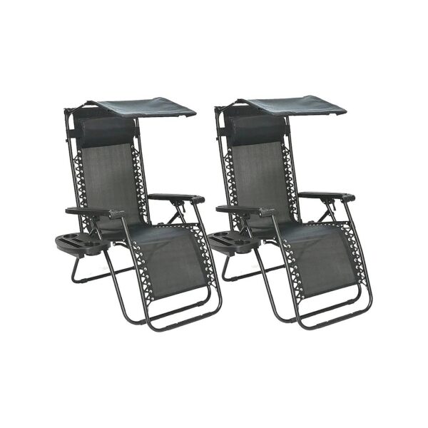 Black Zero Gravity Chair with Canopy and Utility Tray for Outdoor Relaxation