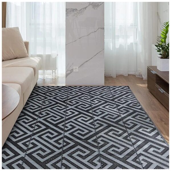 Black and Grey 6x9FT Reversible Plastic Patio Rugs for Outdoor and Indoor Use