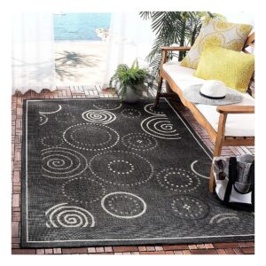 Black and Sand Hued Square Rug Perfect for Patio, Backyard, or Mudroom with Easy Cleaning