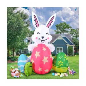 Blow Up Easter Bunny with New Born Eggs Decorated for Easter Party and Spring Holiday