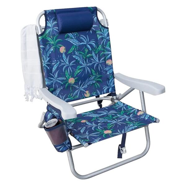 Blue Aluminum Backrest Outdoor Chair with Recline and Padded Shoulder Straps