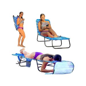 Blue Beach Chair with Multiple Backrest Positions and Head Rest