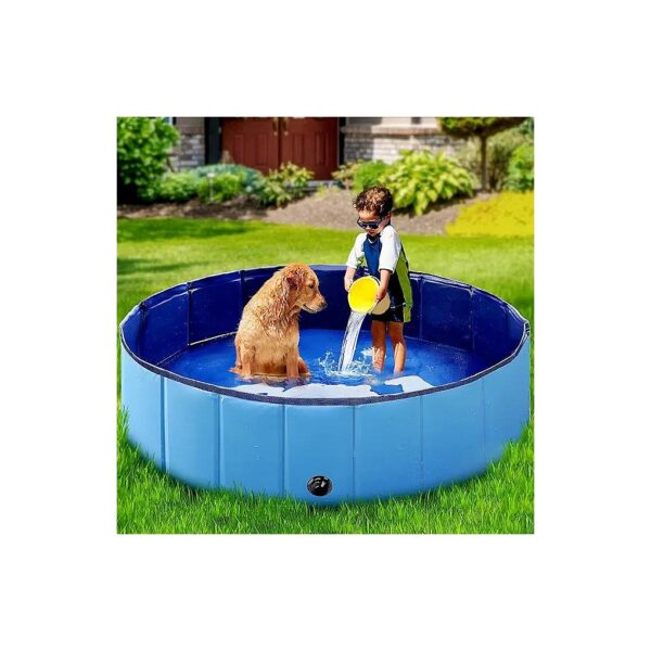 Blue Colored Round Collapsible Pet Wading Pool for Small Dogs and Kids